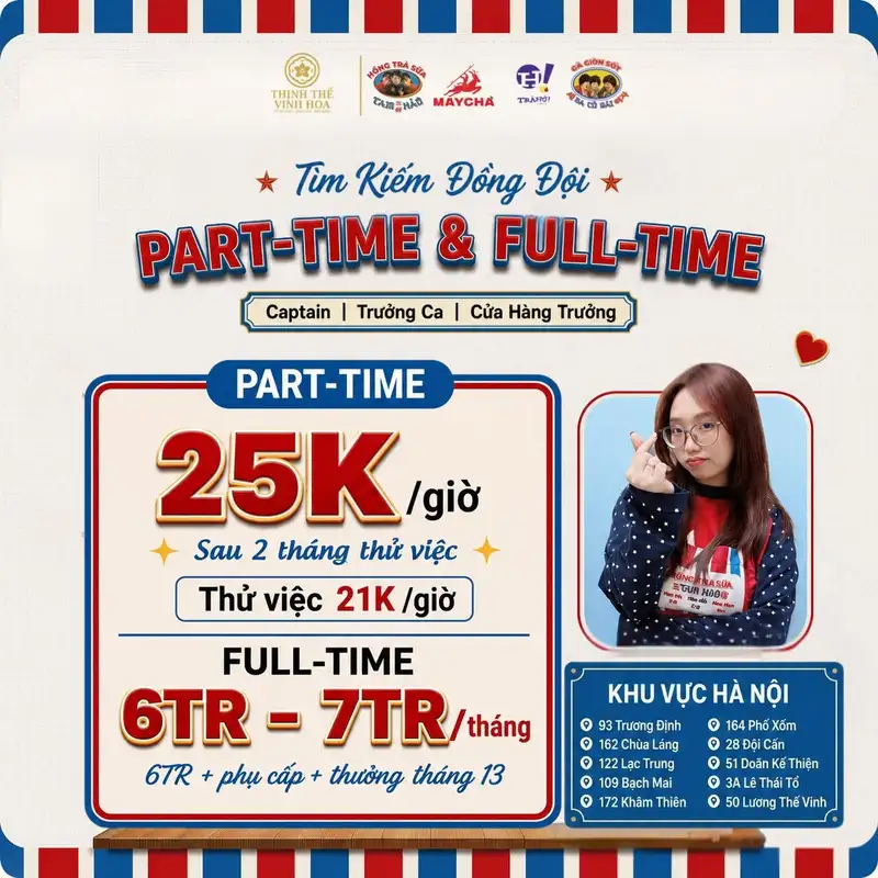 Nhân viên pha chế full - time Hà Nội