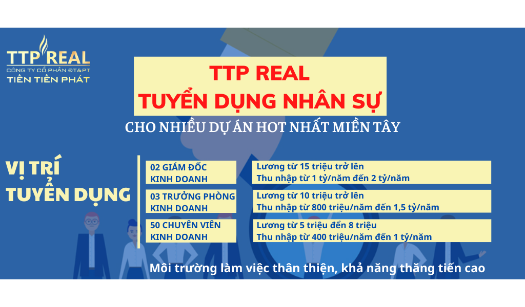 TUYỂN DỤNG NHÂN VIÊN KINH DOANH BẤT ĐỘNG SẢN KHU VỰC MIỀN TÂY